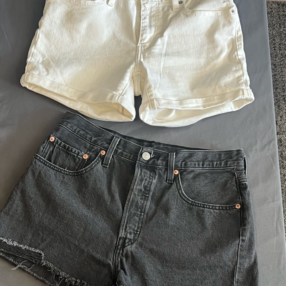 Levi's White and Black Jean Shorts for Women